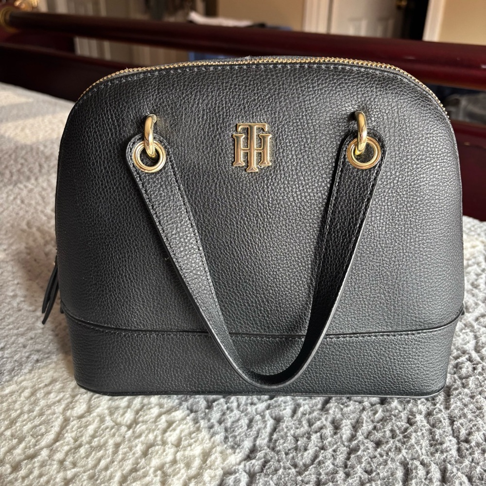 Tommy Hilfiger Black Satchel with Gold Accents